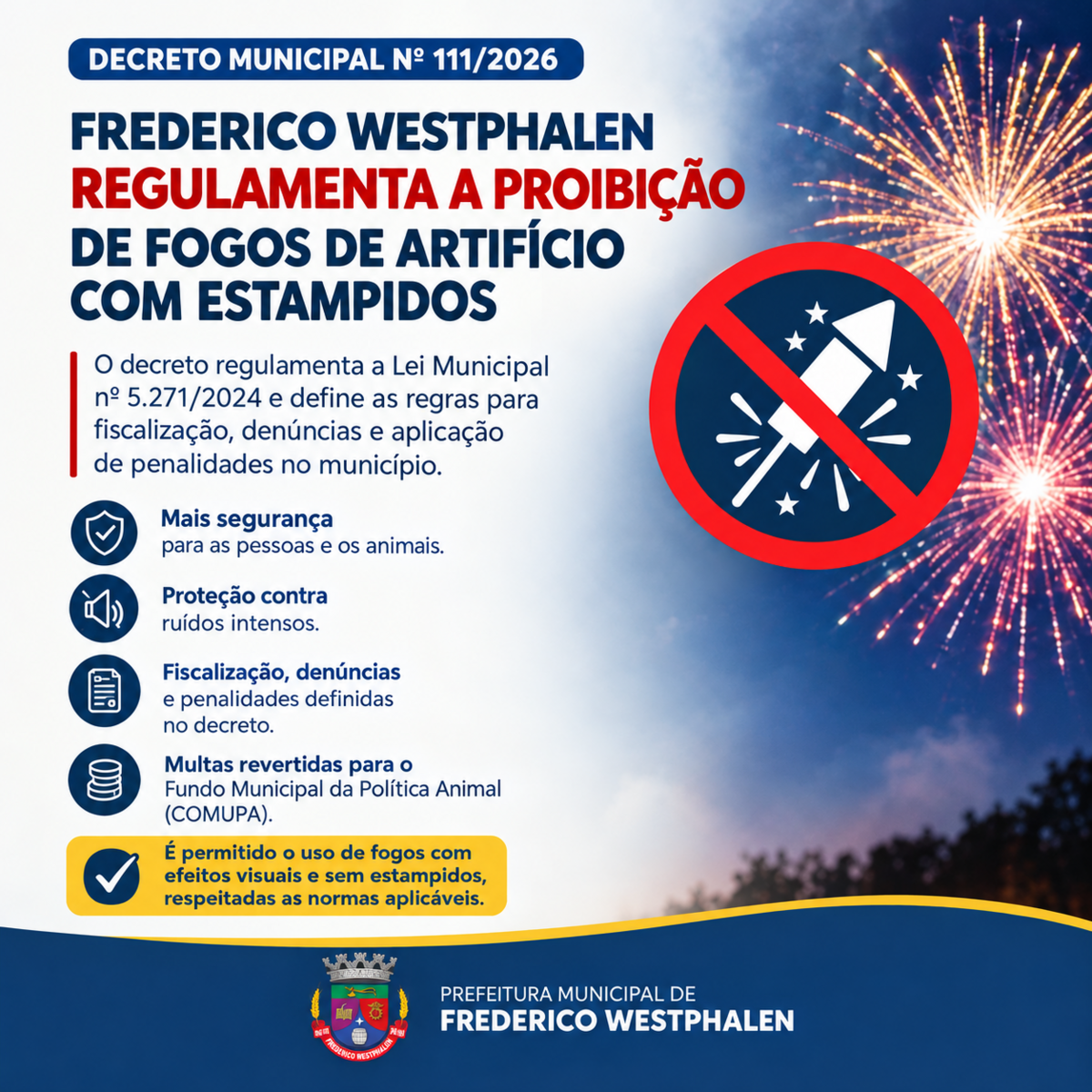 Frederico Westphalen regulamenta proibição de fogos de artifício com estampidos